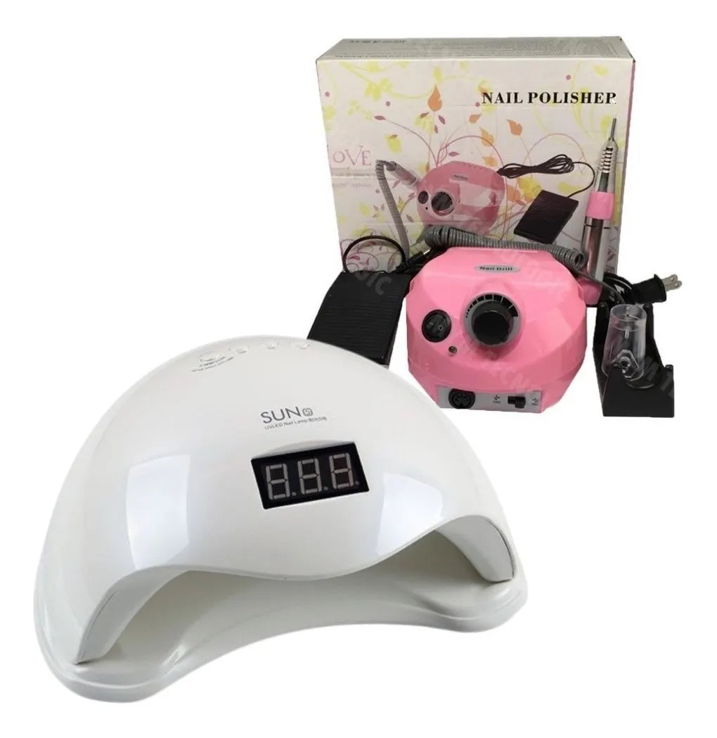 Kit máquina pulidora de uñas NAIL POLISHE + lámpara UV secadora